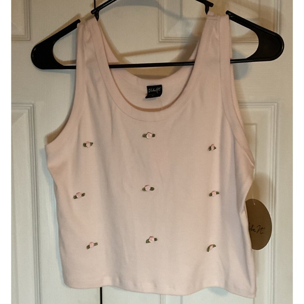 Vibe N’ Pink Floral Crop Tank Top Rose Flower Size‎ Large New
